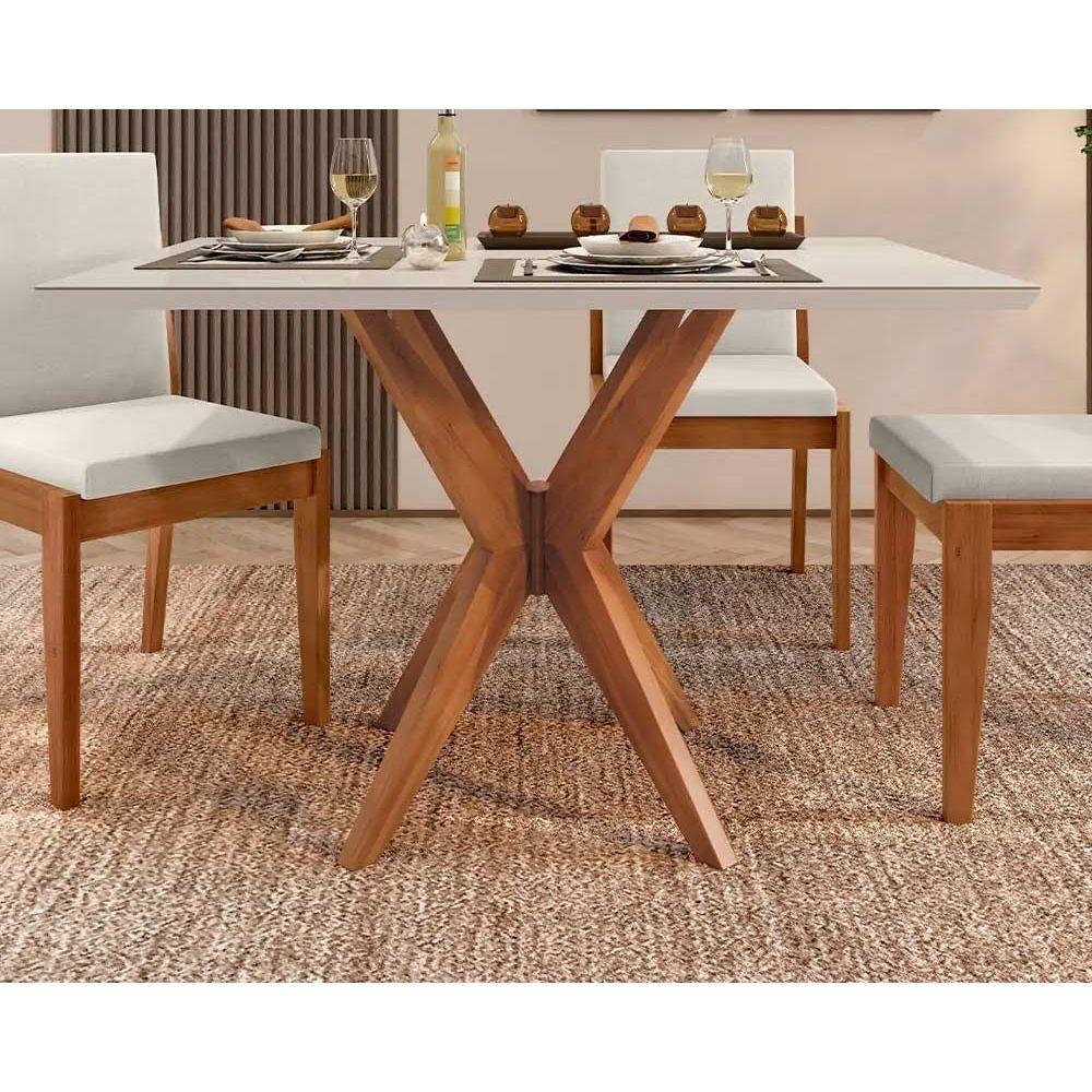 Conjunto Mesa De Cozinha Donna Com Tampo Madeirado Com Vidro 120cm E Cadeiras Lady 4 Un Natural Nesher - 3