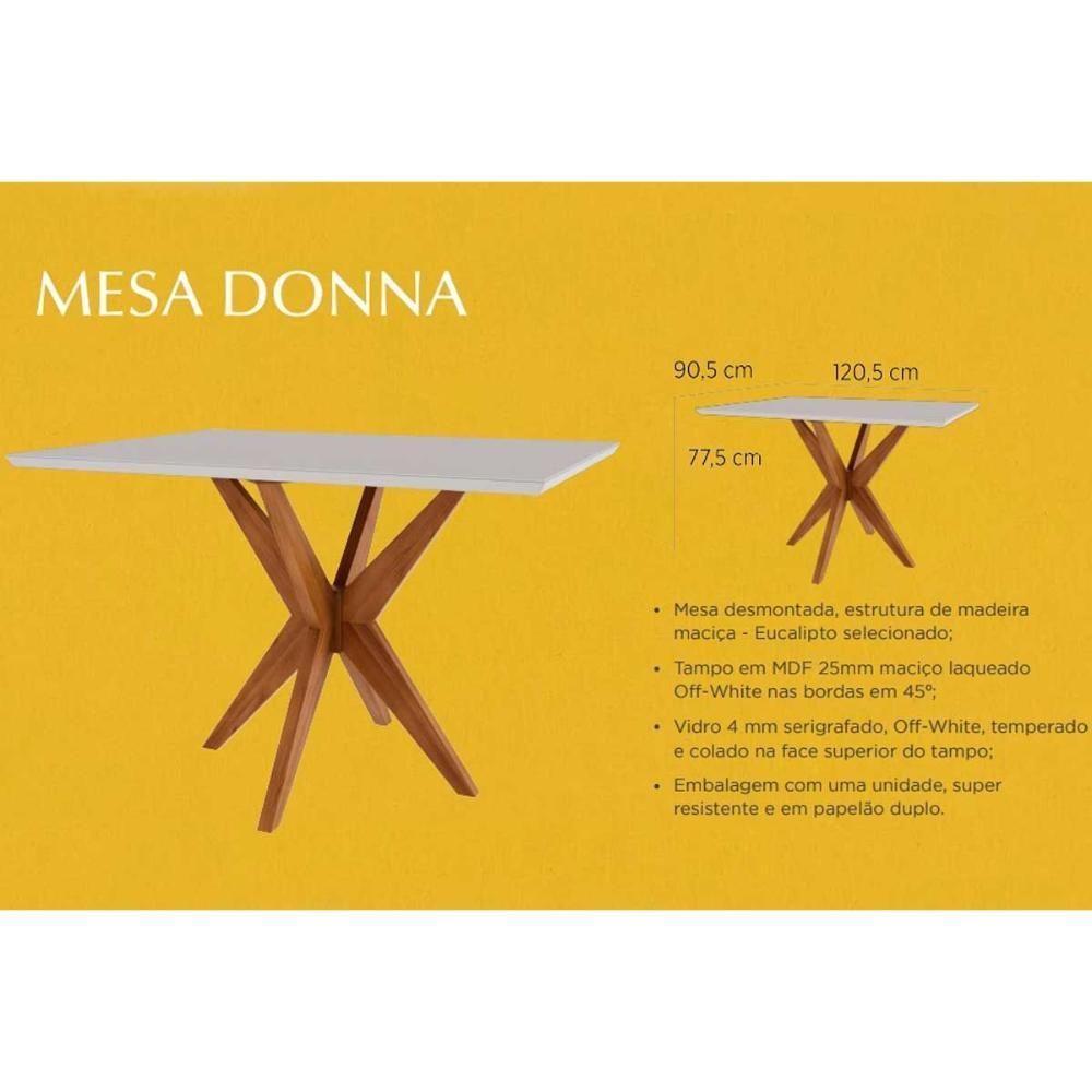 Conjunto Mesa De Cozinha Donna Com Tampo Madeirado Com Vidro 120cm E Cadeiras Lady 4 Un Natural Nesher - 5