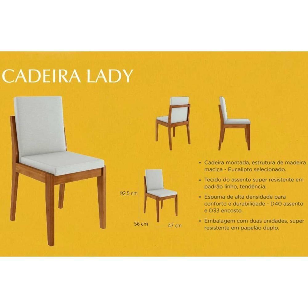 Conjunto Mesa De Cozinha Donna Com Tampo Madeirado Com Vidro 120cm E Cadeiras Lady 4 Un Natural Nesher - 6