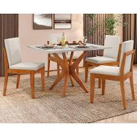 Conjunto Mesa De Cozinha Donna Com Tampo Madeirado Com Vidro 120cm E Cadeiras Lady 4 Un Natural Nesher - 1