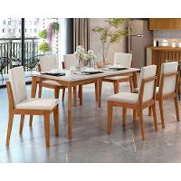 Conjunto Mesa De Cozinha Monalisa Com Tampo Madeirado Com Vidro 160cm E 6 Cadeiras Lady Natural Nesher - 1