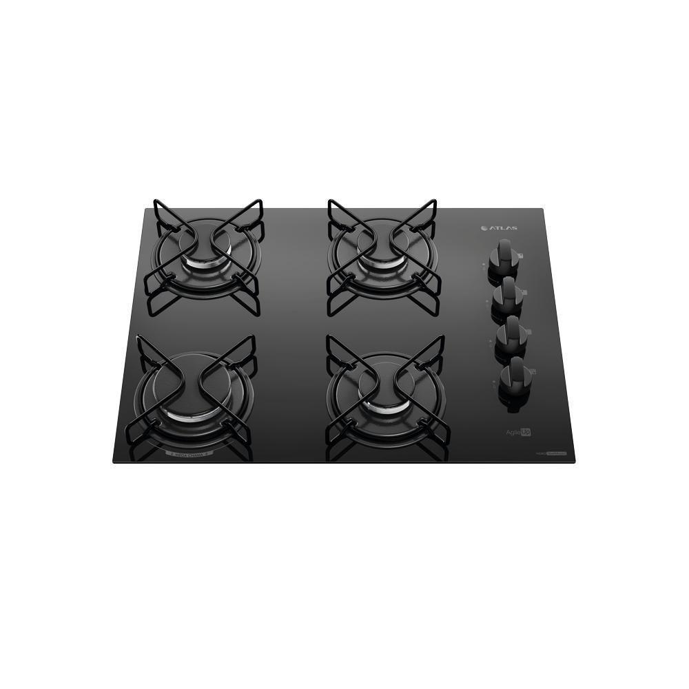 Cooktop 4 Bocas Preto Mesa De Vidro Atlas Agile Up Mega Chama Bivolt - 1