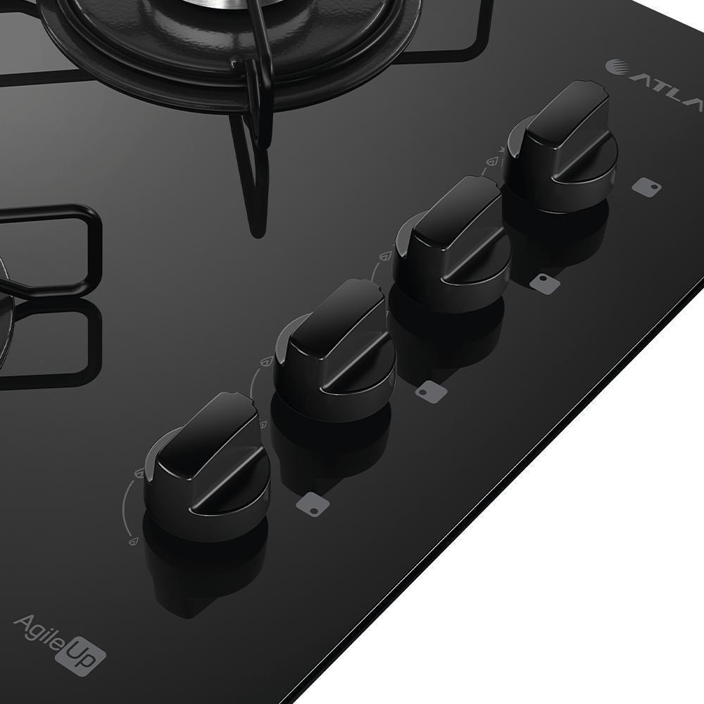 Cooktop 4 Bocas Preto Mesa De Vidro Atlas Agile Up Mega Chama Bivolt - 4