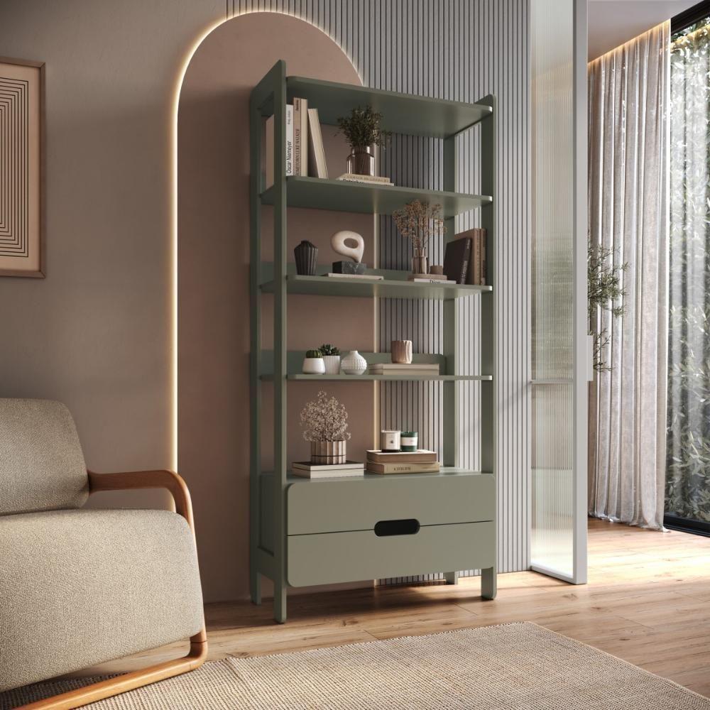 Armário Estante Multiuso 4 Prateleiras E 2 Gavetas Elvis - Verde - 1