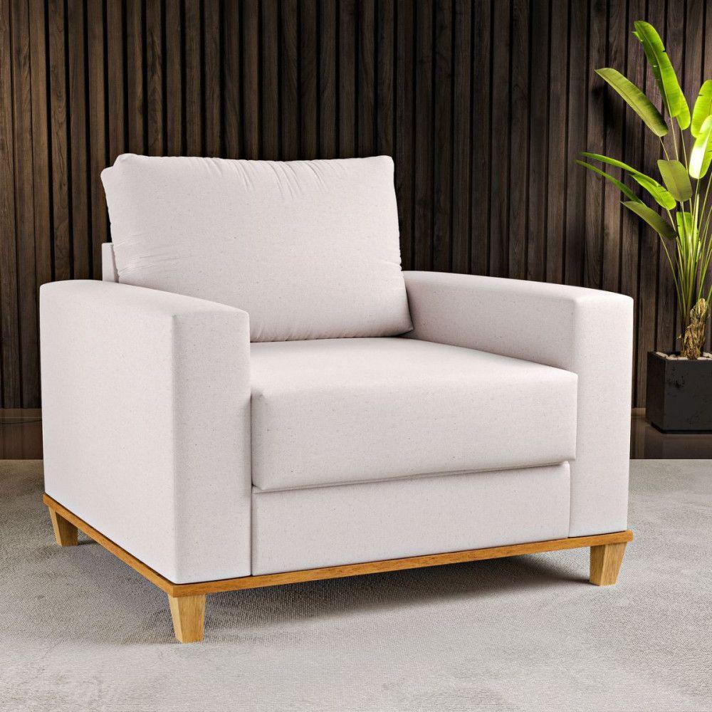 Poltrona Decorativa Sala De Estar Prada Linho Amêndoa Viero Imbuia / Pastel - 2
