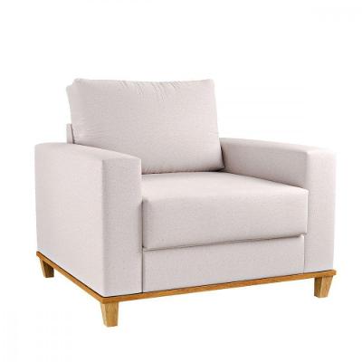 Poltrona Decorativa Sala De Estar Prada Linho Amêndoa Viero Imbuia / Pastel