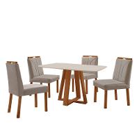 Conjunto Sala De Jantar Mesa Floripa 120x80cm Off White Com 4 Cadeiras Luna Veludo Cinza - 1