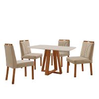 Conjunto Sala De Jantar Mesa Floripa 120x80cm Off White Com 4 Cadeiras Luna Veludo Bege - 1