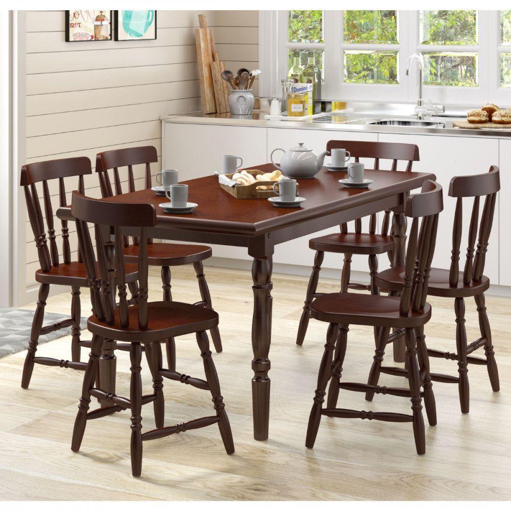 Mesa De Jantar Com 6 Cadeiras Madeira Castanho Piratini Castanho - 2