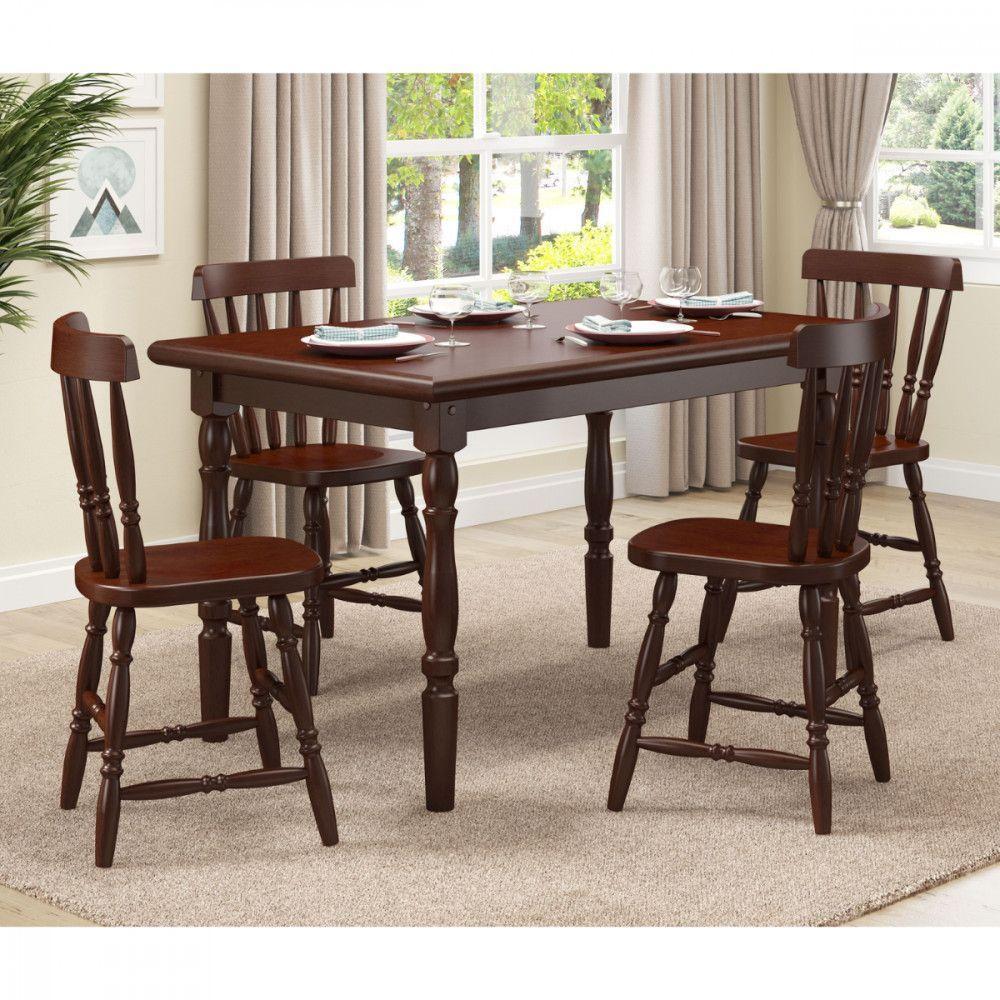 Mesa De Jantar Com 4 Cadeiras Madeira Castanho Piratini Castanho - 2