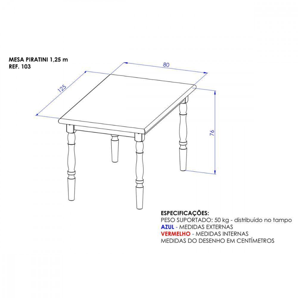 Mesa De Jantar Com 4 Cadeiras Madeira Castanho Piratini Castanho - 4