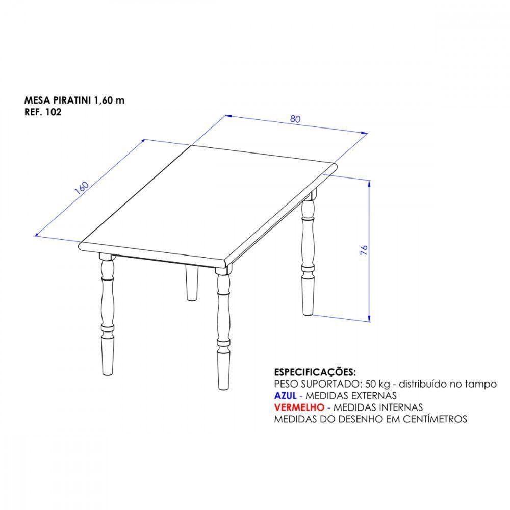 Mesa De Jantar Madeira E Mdp 160x80cm Castanho Piratini Castanho - 2