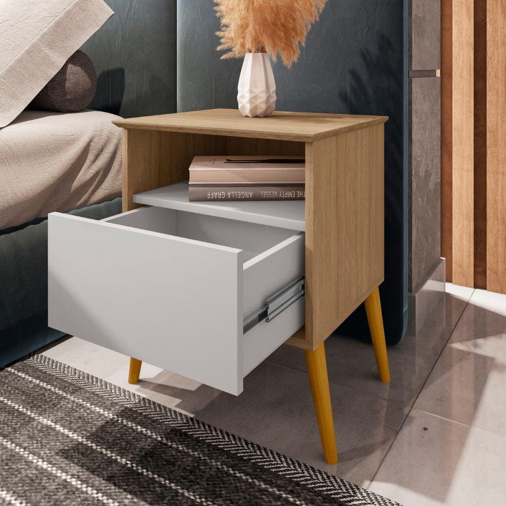 Mesa De Cabeceira Cancun Cinamomo Com Off White Bechara Cinamomo Com Off White - 3