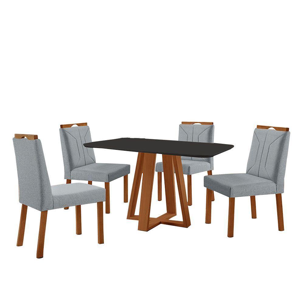 Conjunto Sala De Jantar Mesa Floripa 120x80cm Preto Com 4 Cadeiras Luna Linho Cinza - 1