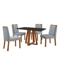 Conjunto Sala De Jantar Mesa Floripa 120x80cm Preto Com 4 Cadeiras Luna Linho Cinza - 1
