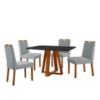 Conjunto Sala De Jantar Mesa Floripa 120x80cm Preto Com 4 Cadeiras Dallas Linho Cinza - 1