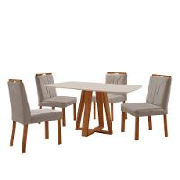 Conjunto Sala De Jantar Mesa Floripa 140x80cm Off White Com 4 Cadeiras Luna Veludo Cinza - 1