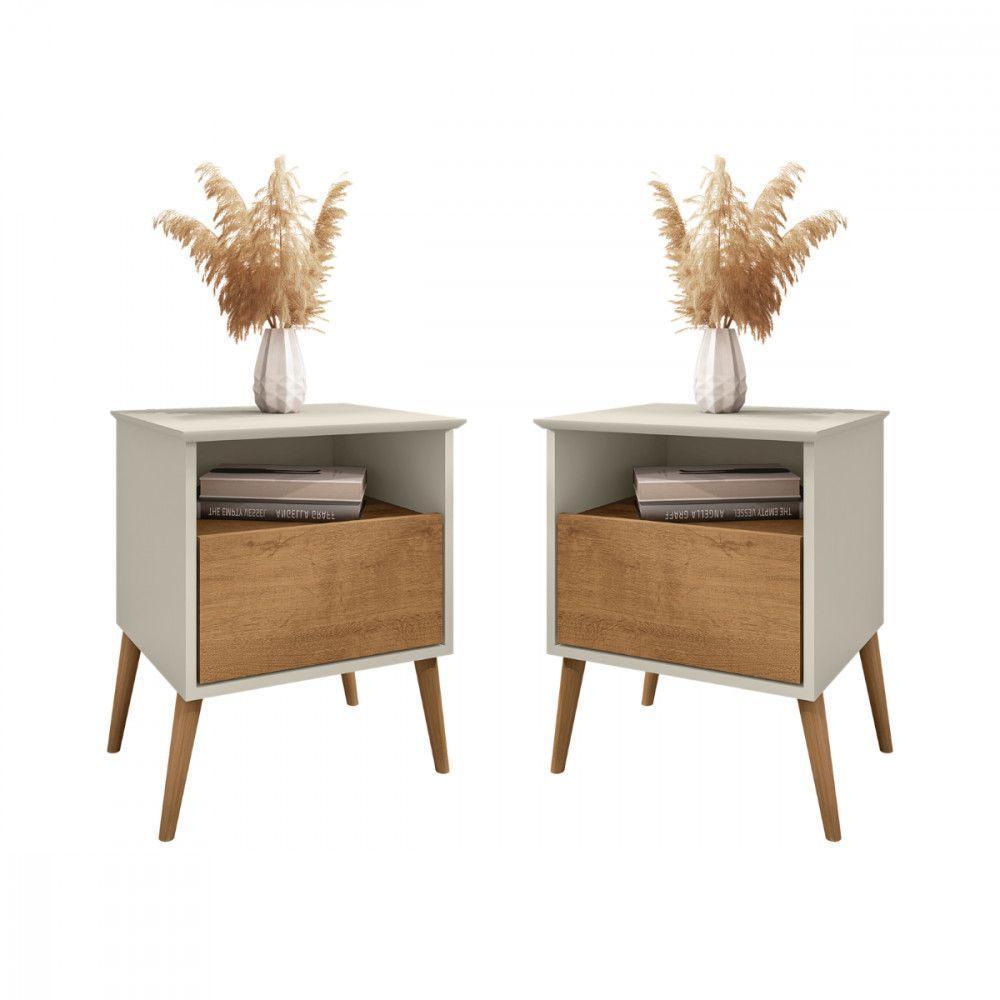 Kit 2 Mesas De Cabeceira Cancun Off White Naturalle Bechara Naturalle Com Off White - 1