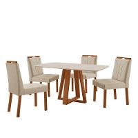 Conjunto Sala De Jantar Mesa Floripa 140x80cm Off White Com 4 Cadeiras Luna Linho Bege - 1