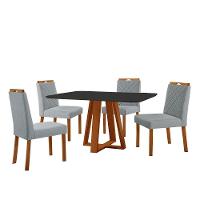Conjunto Sala De Jantar Mesa Floripa 140x80cm Preto Com 4 Cadeiras Dallas Linho Cinza - 1