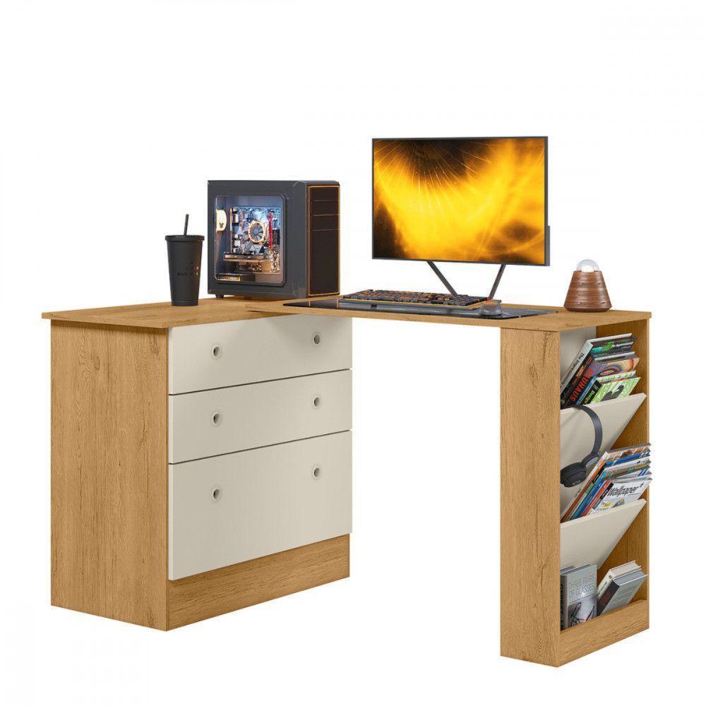 Cômoda Com Mesa Gamer Giratória Freijo Com Off White Qmovi Freijo Com Off White - 1