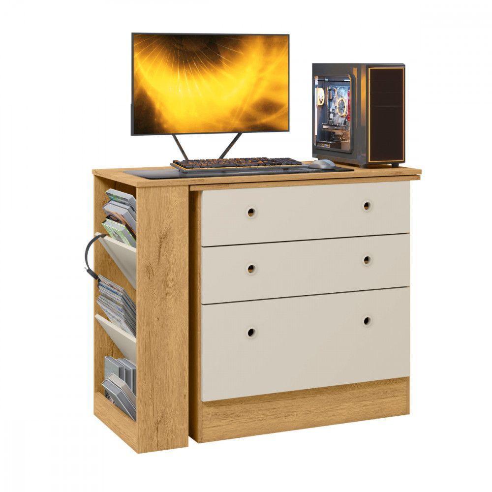 Cômoda Com Mesa Gamer Giratória Freijo Com Off White Qmovi Freijo Com Off White - 2