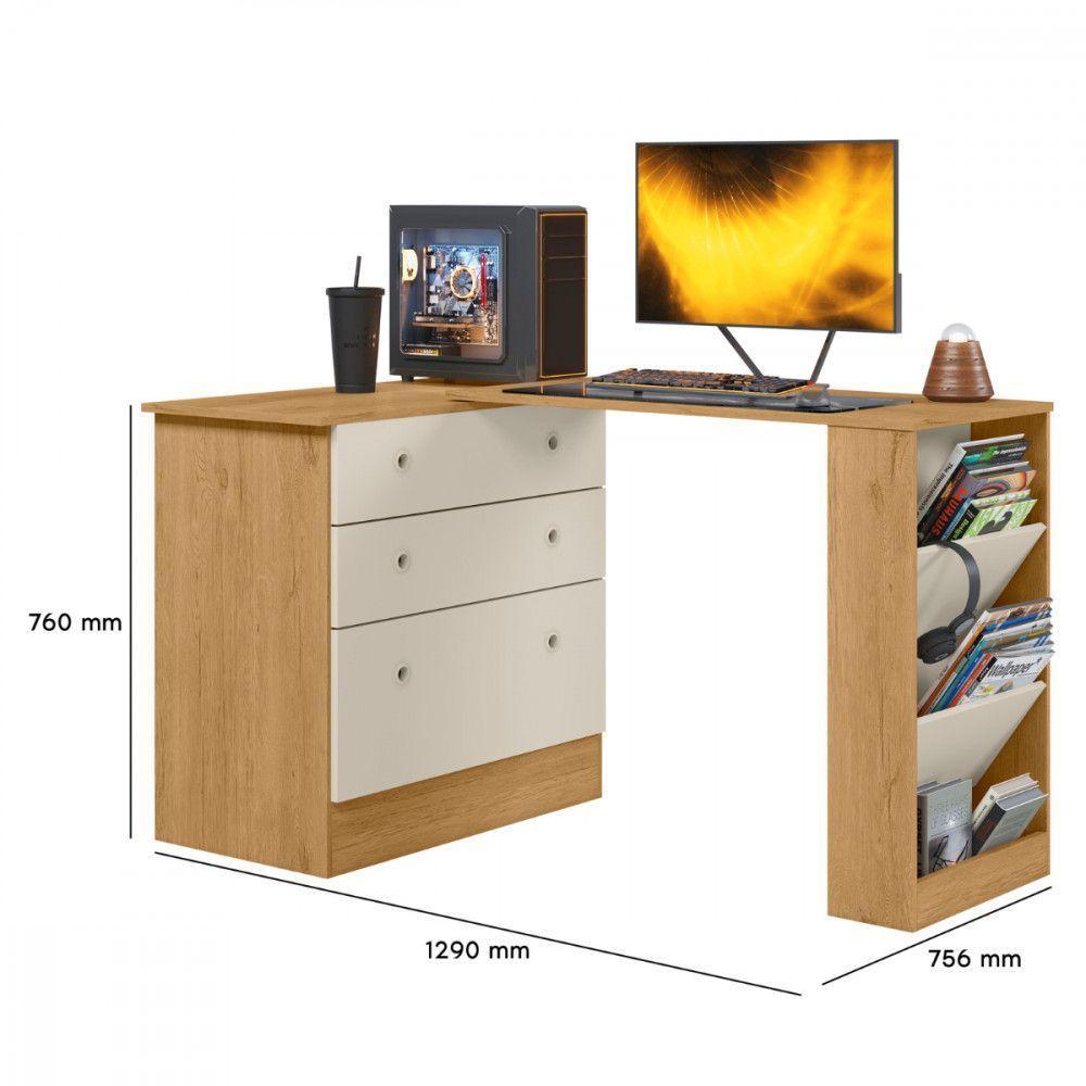 Cômoda Com Mesa Gamer Giratória Freijo Com Off White Qmovi Freijo Com Off White - 5