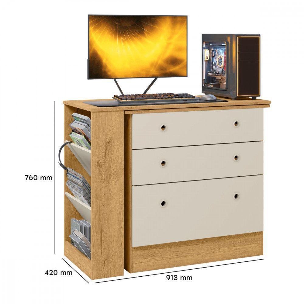 Cômoda Com Mesa Gamer Giratória Freijo Com Off White Qmovi Freijo Com Off White - 6