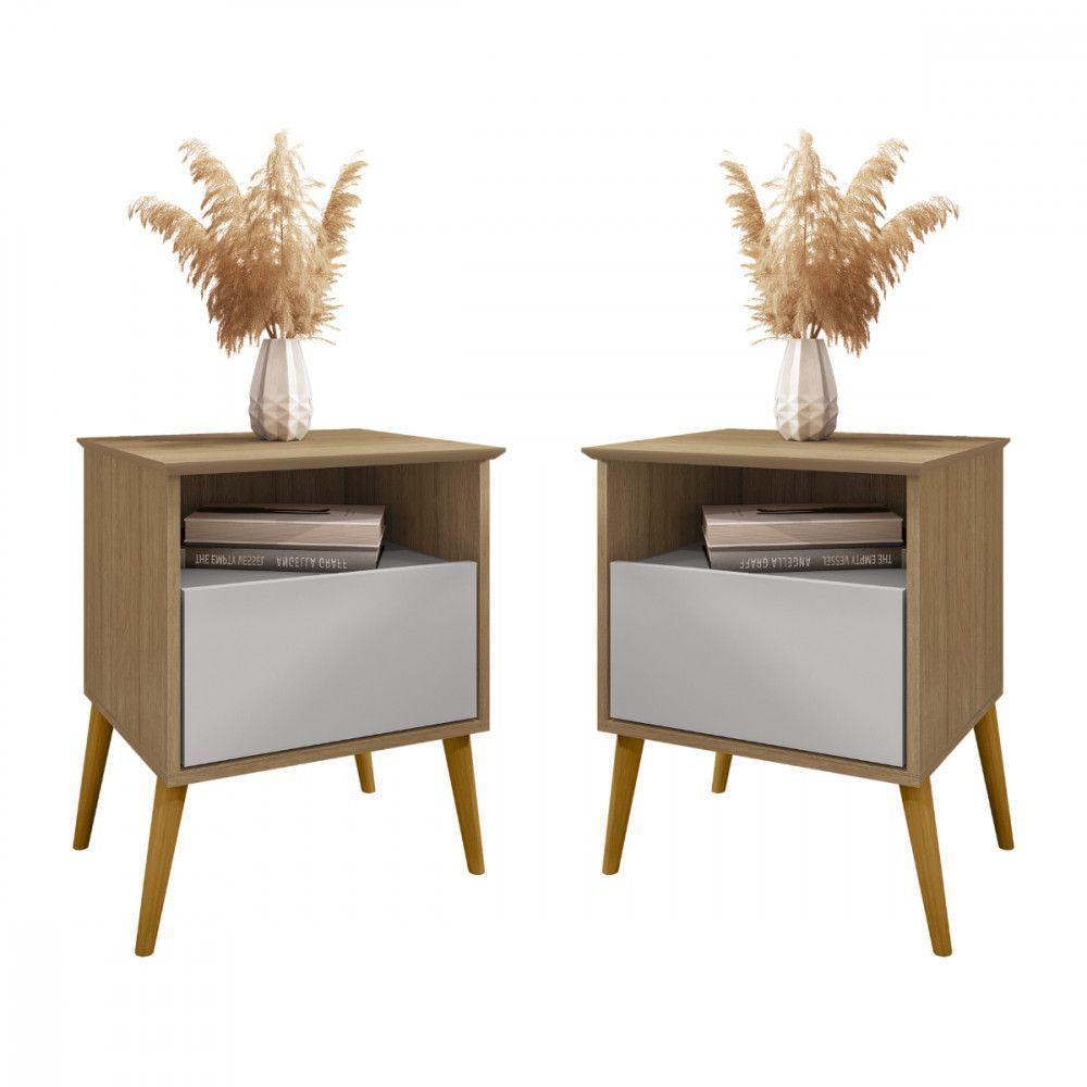 Kit 2 Mesas De Cabeceira Cancun Cinamomo E Off White Bechara - 1