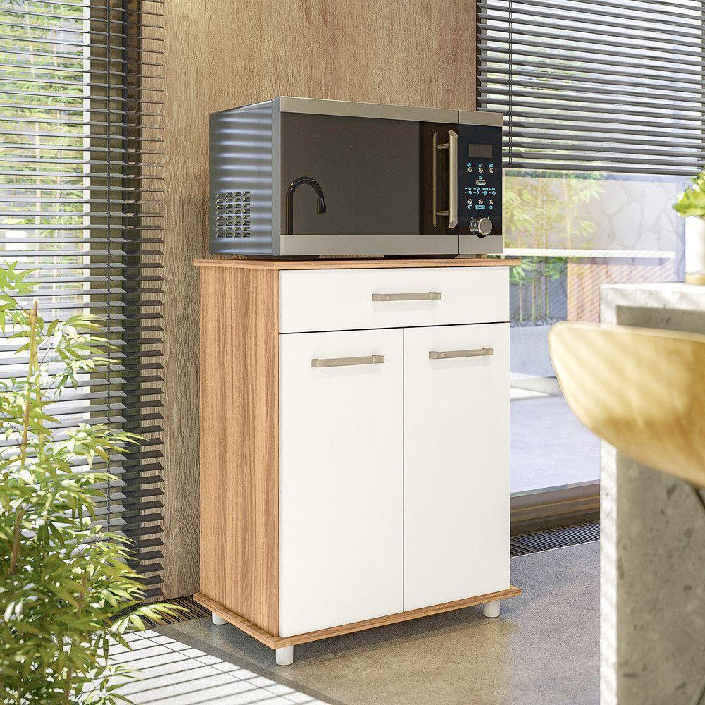 Balcão Multiuso Isis Duplo 2 Portas 1 Gaveta Nicioli Freijo Com Off White - 2