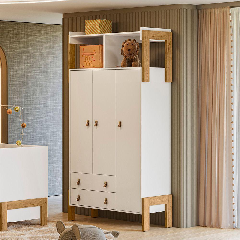 Guarda-roupa Com 3 Portas 2 Gavetas E Nicho Fantasia Branco - 1