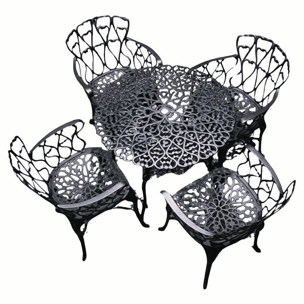 Conjunto De Jardim Modelo Viena Mesa E 4 Cadeiras Piscina Preto - 1