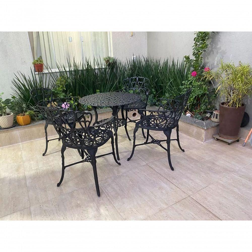Conjunto De Jardim Modelo Viena Mesa E 4 Cadeiras Piscina Preto - 6