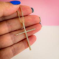 Colar Com Crucifixo Cravejado Banhado A Ouro 18k 60cm - 3
