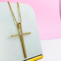 Colar Com Crucifixo Cravejado Banhado A Ouro 18k 60cm - 5