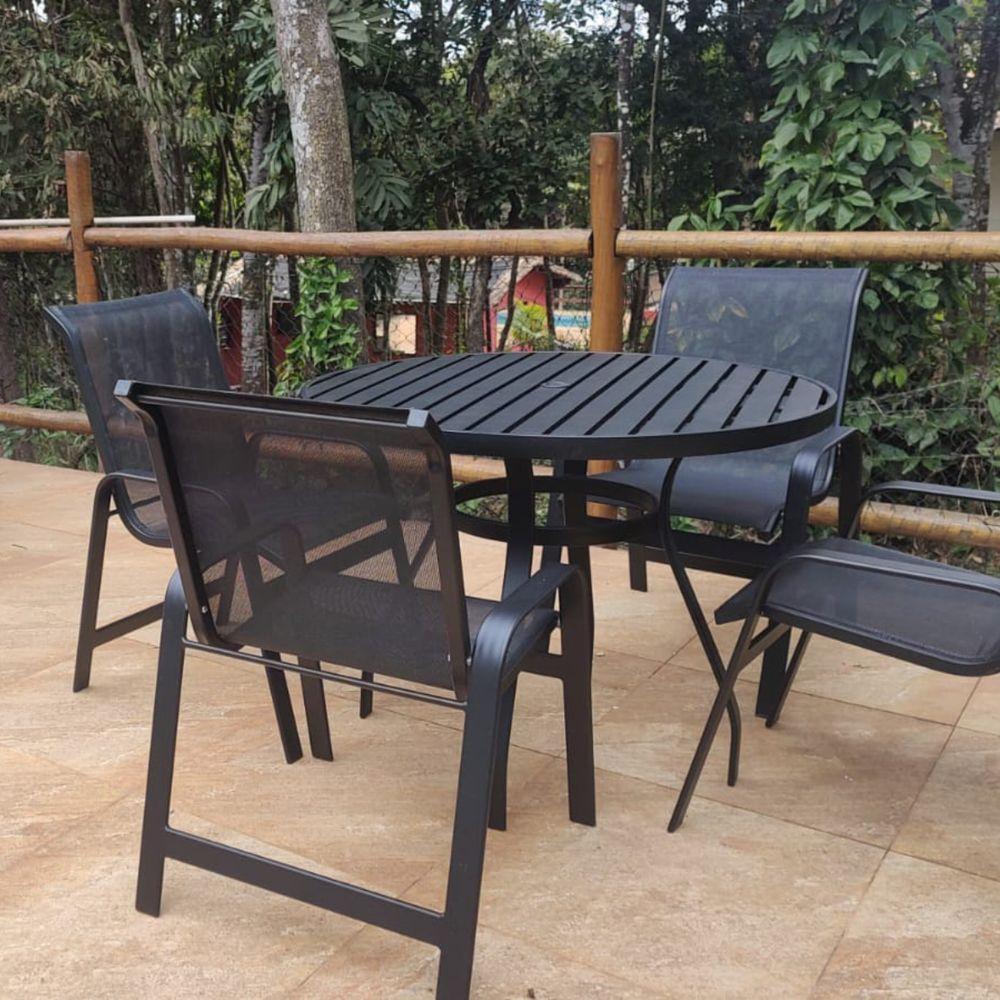 Conjunto De Mesa 1,20m Ripada + 4 Cadeiras Aluminio Piscina Jardim Preto - 4