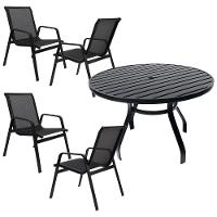 Conjunto De Mesa 1,20m Ripada + 4 Cadeiras Aluminio Piscina Jardim Preto - 1