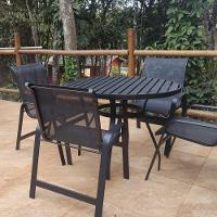Conjunto De Mesa 1,20m Ripada + 4 Cadeiras Aluminio Piscina Jardim Preto