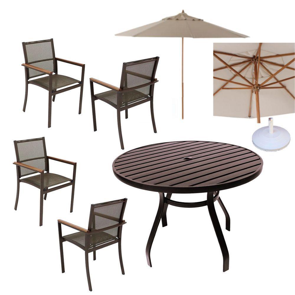 Jogo Conjunto De Mesa Aluminio 4 Cadeiras De Piscina Jardim Marrom - 1