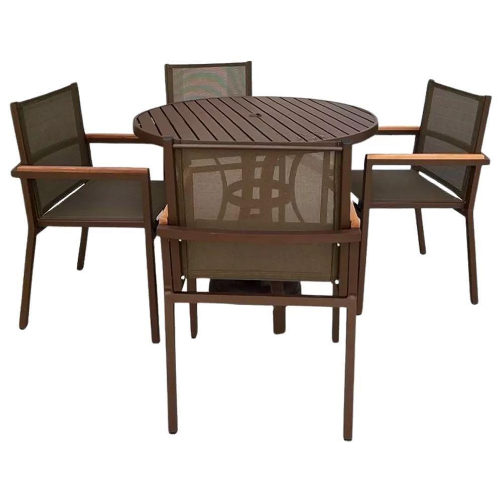 Jogo Conjunto De Mesa Aluminio 4 Cadeiras De Piscina Jardim Marrom - 5