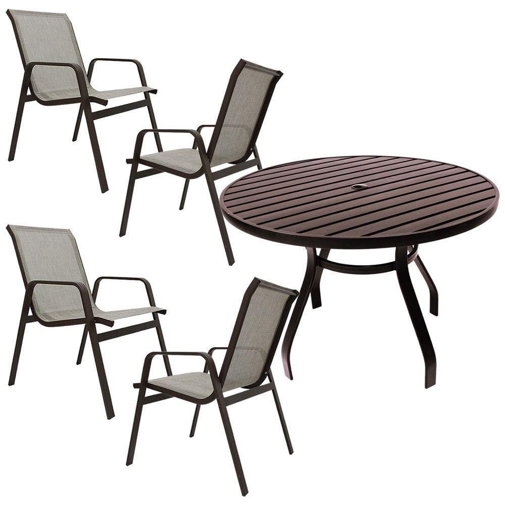 Conjunto De Mesa 1,20m Ripada + 4 Cadeiras Aluminio Piscina Jardim Bege Claro - 1