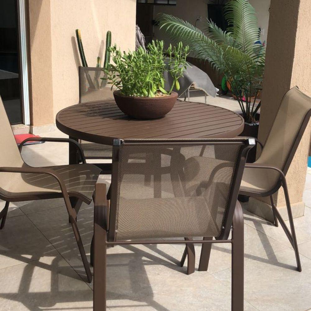 Conjunto De Mesa 1,20m Ripada + 4 Cadeiras Aluminio Piscina Jardim Bege Claro - 2