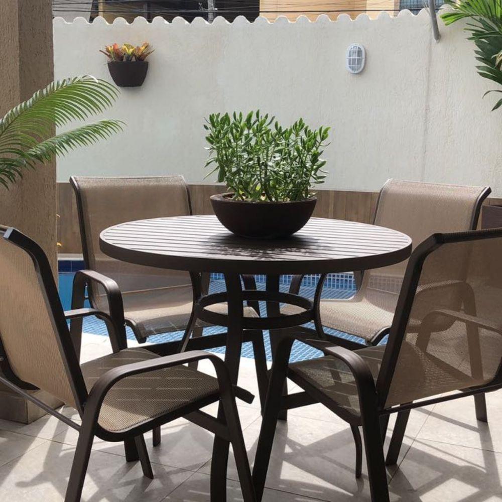 Conjunto De Mesa 1,20m Ripada + 4 Cadeiras Aluminio Piscina Jardim Bege Claro - 5