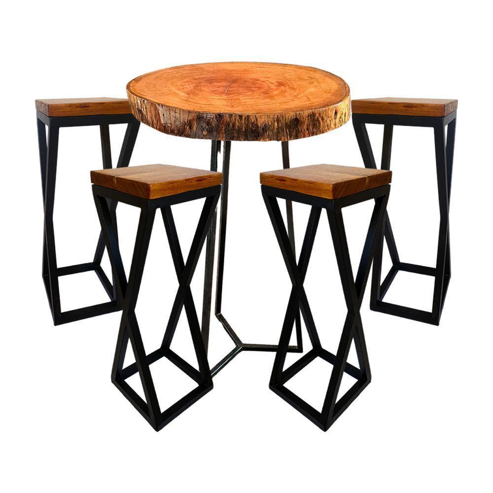 Jogo De Mesa Bistro 4 Banqueta Alta Cozinha Bancada Varanda Bar Preto - 1