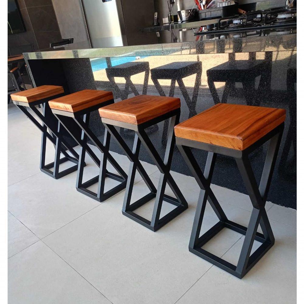 Jogo De Mesa Bistro 4 Banqueta Alta Cozinha Bancada Varanda Bar Preto - 2