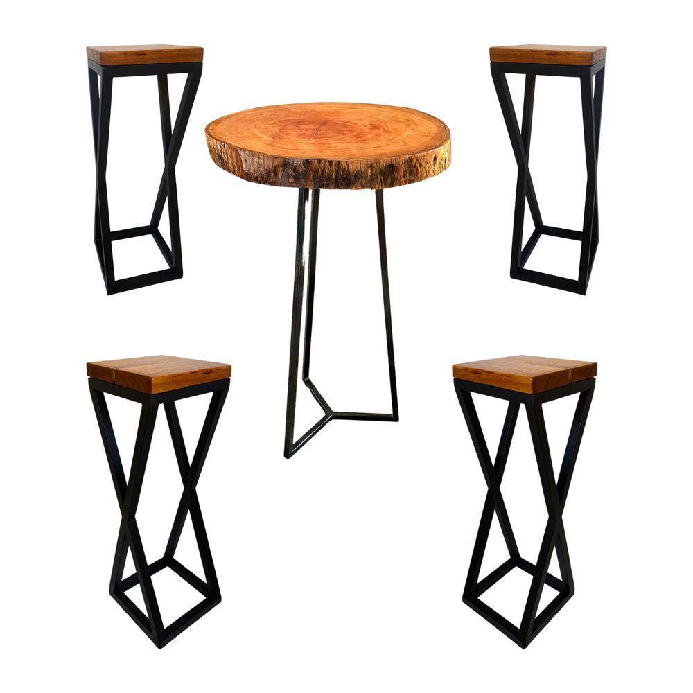 Jogo De Mesa Bistro 4 Banqueta Alta Cozinha Bancada Varanda Bar Preto - 7