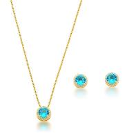 Conjunto Colar E Brincos Ponto De Luz Azul Banhado A Ouro 18k - 1