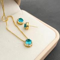 Conjunto Colar E Brincos Ponto De Luz Azul Banhado A Ouro 18k - 8