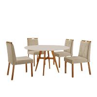 Conjunto Sala De Jantar Mesa Atenas 110cm Off White Com 4 Cadeiras Bela Linho Bege - 1