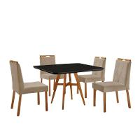 Conjunto Sala De Jantar Mesa Atenas 90x90cm Preto Com 4 Cadeiras Bela Veludo Bege - 1